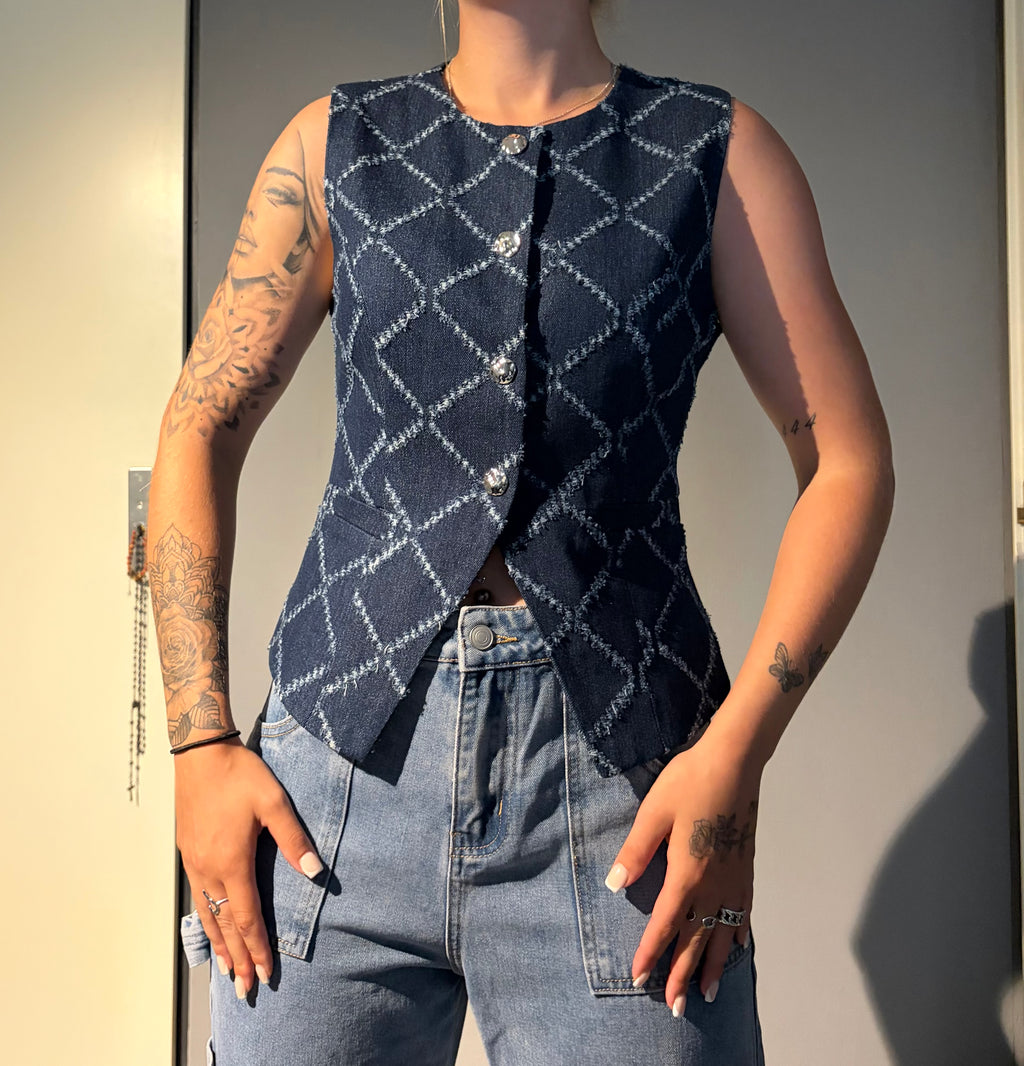 Denim Gilet Dark Brown