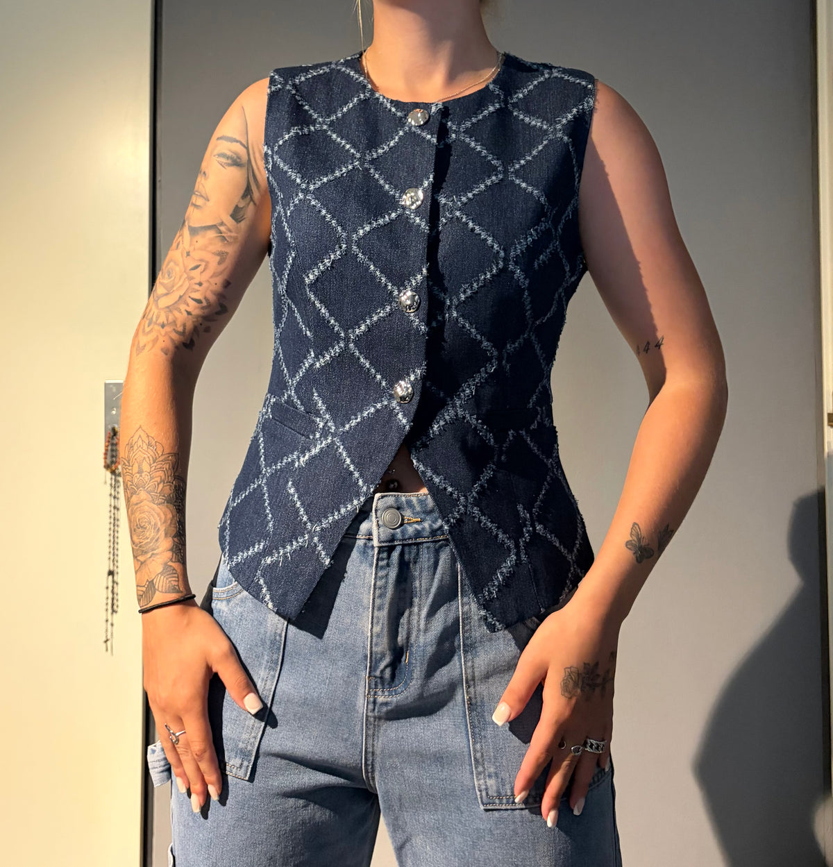 Denim Gilet Dark Brown