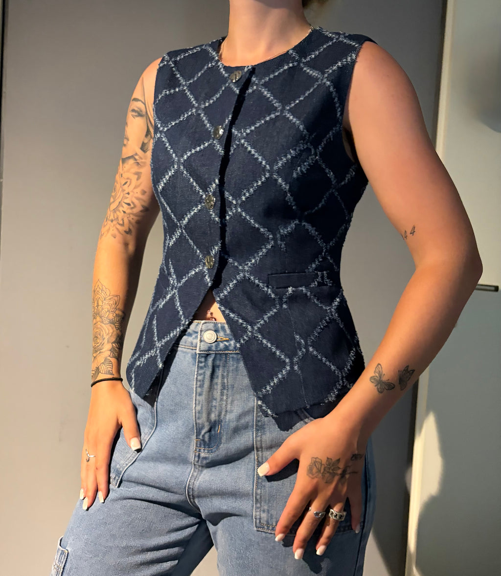 Denim Gilet Dark Brown